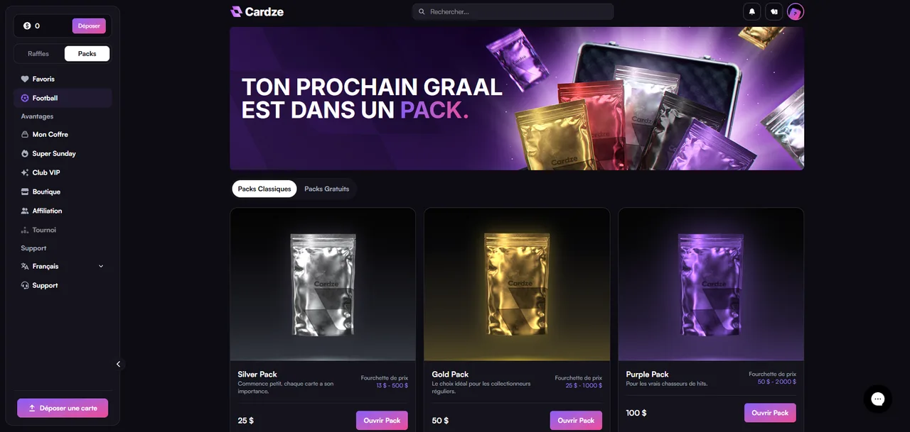 Les packs : Silver, Gold, Purple et Ruby