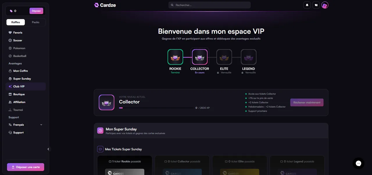 L'espace VIP : de Rookie à Legend